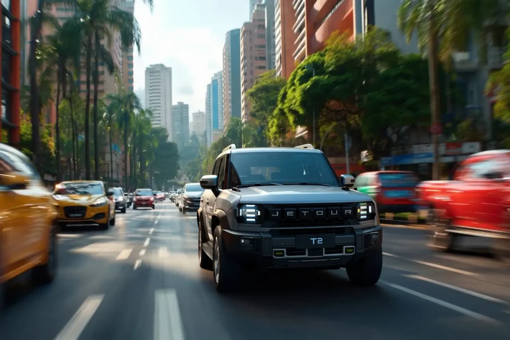 Camioneta híbrida Jetour T2 circulando en ciudad